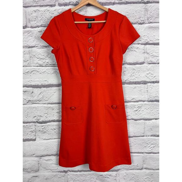 BANANA REPUBLIC Women's 6 Orange Retro Pin-Up Rockabilly Stretch Button Dress - Picture 2 of 8